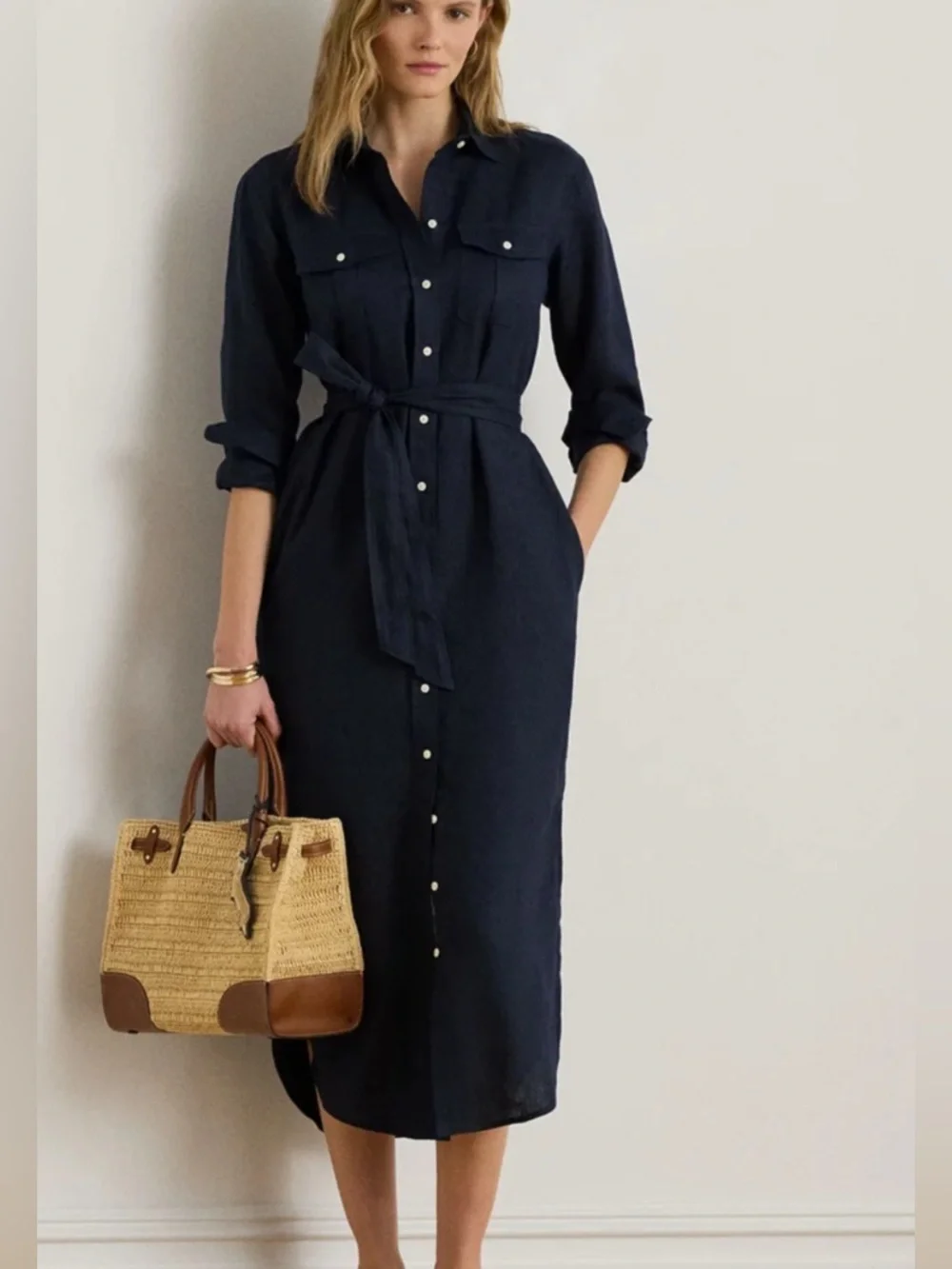 Lauren Ralph Lauren Belted Linen Midi Shirt  dress Size XL - Picture 4 of 15
